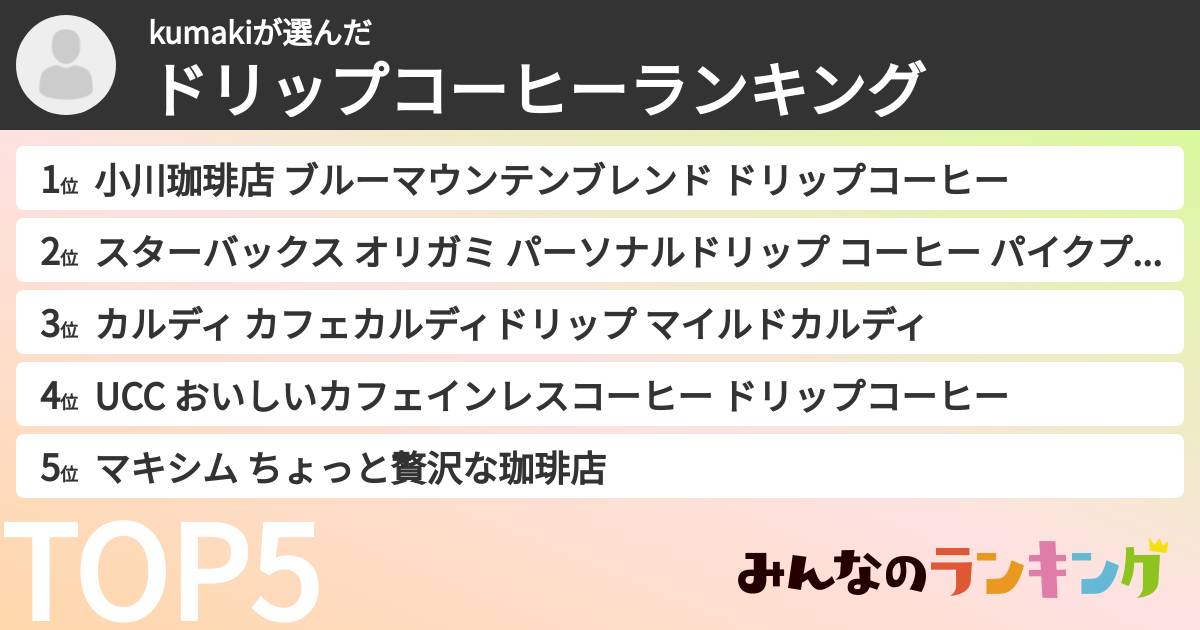 kumakiさんの「ドリップコーヒーランキング」