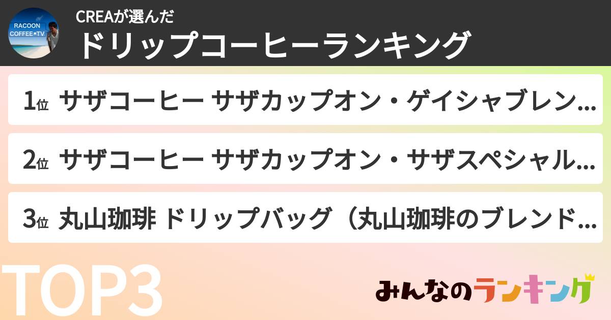 CREAさんの「ドリップコーヒーランキング」