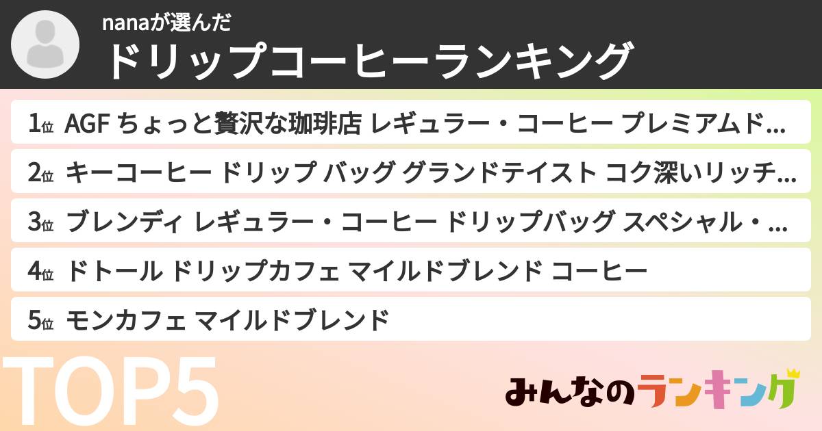 nanaさんの「ドリップコーヒーランキング」