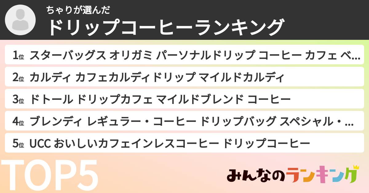 ちゃりさんの「ドリップコーヒーランキング」