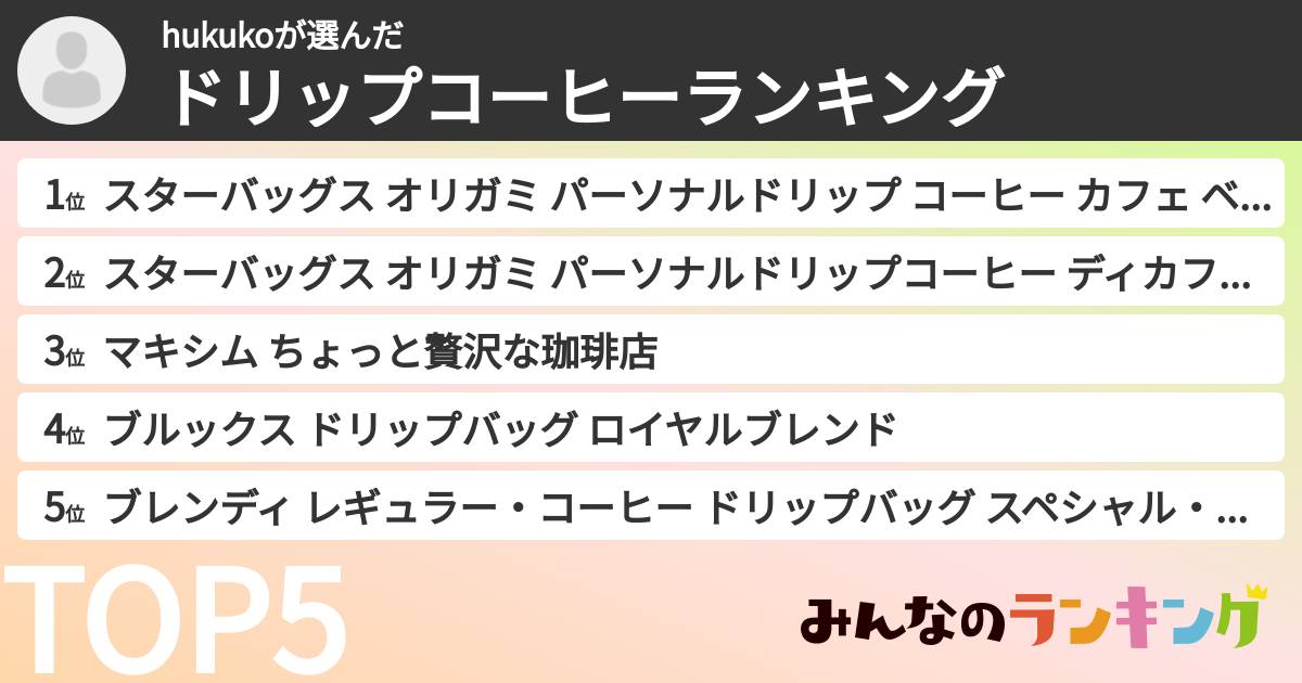 hukukoさんの「ドリップコーヒーランキング」