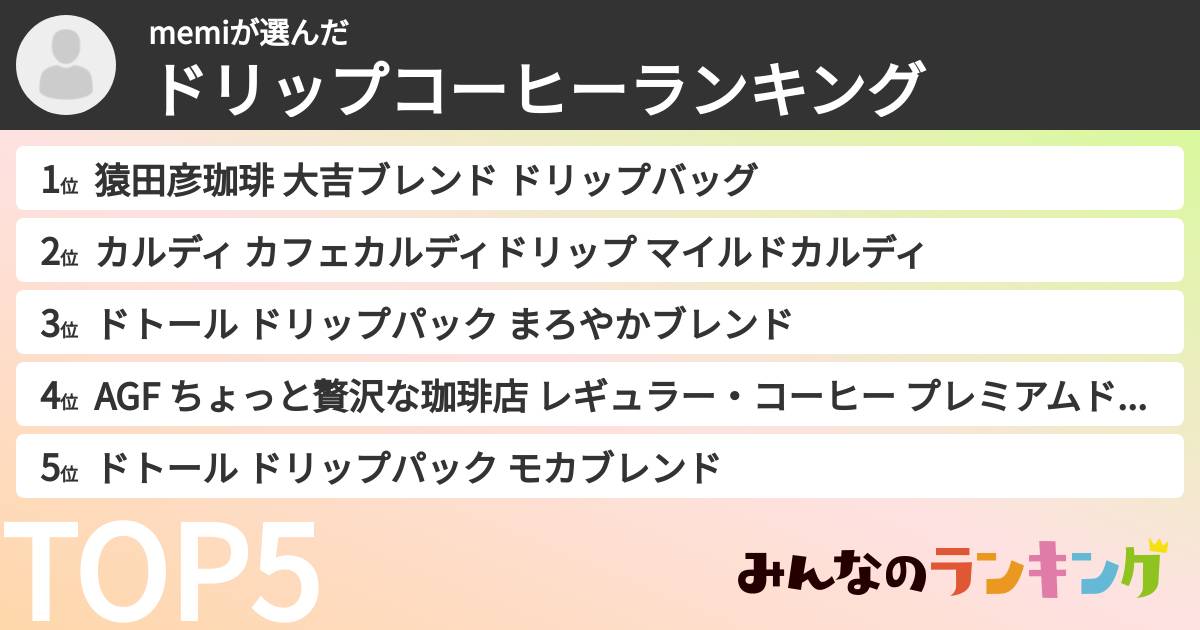 memiさんの「ドリップコーヒーランキング」