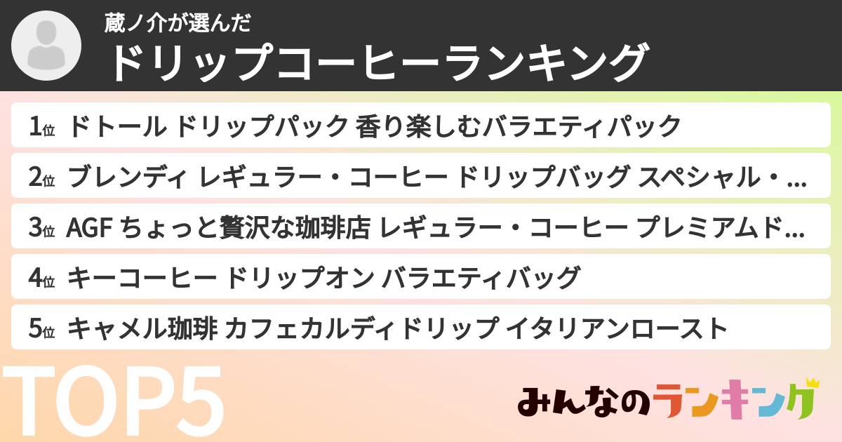 蔵ノ介さんの「ドリップコーヒーランキング」
