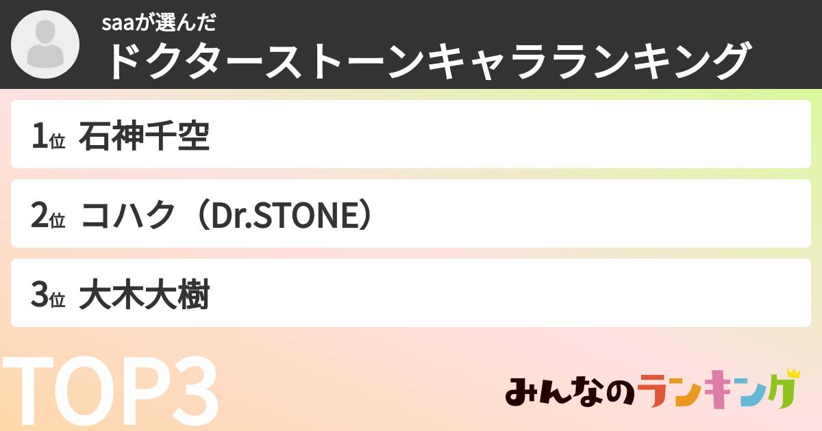 saaさんの「ドクターストーンキャラランキング」