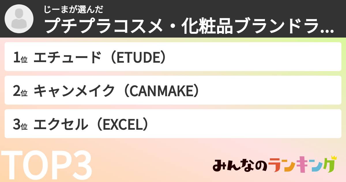 じーまさんの「プチプラコスメ・化粧品ブランドランキング」