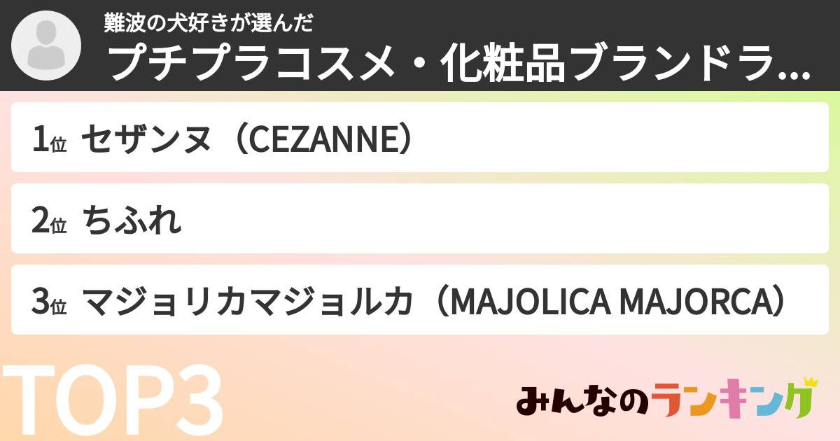 難波の犬好きさんの「プチプラコスメ・化粧品ブランドランキング」