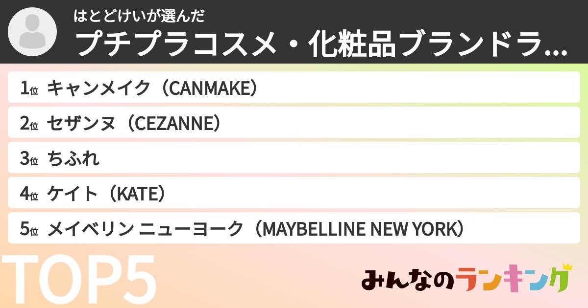 はとどけいさんの「プチプラコスメ・化粧品ブランドランキング」
