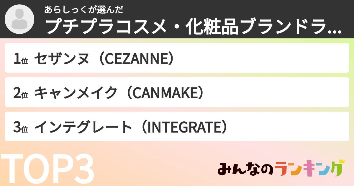 あらしっくさんの「プチプラコスメ・化粧品ブランドランキング」