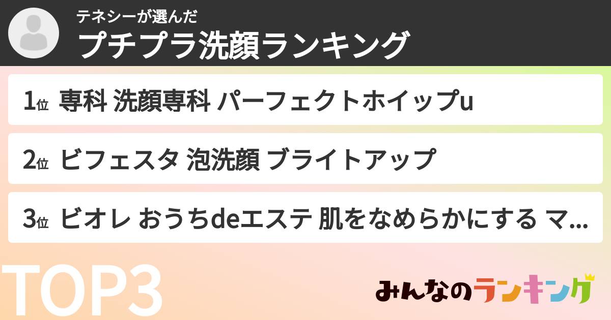 テネシーさんの「プチプラ洗顔ランキング」