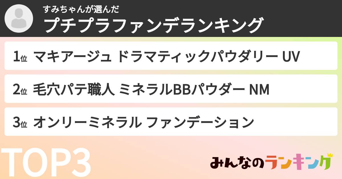 すみちゃんさんの「プチプラファンデランキング」