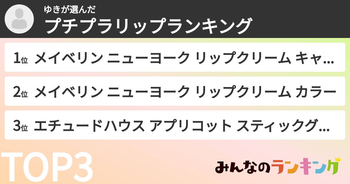ゆきさんの「プチプラリップランキング」