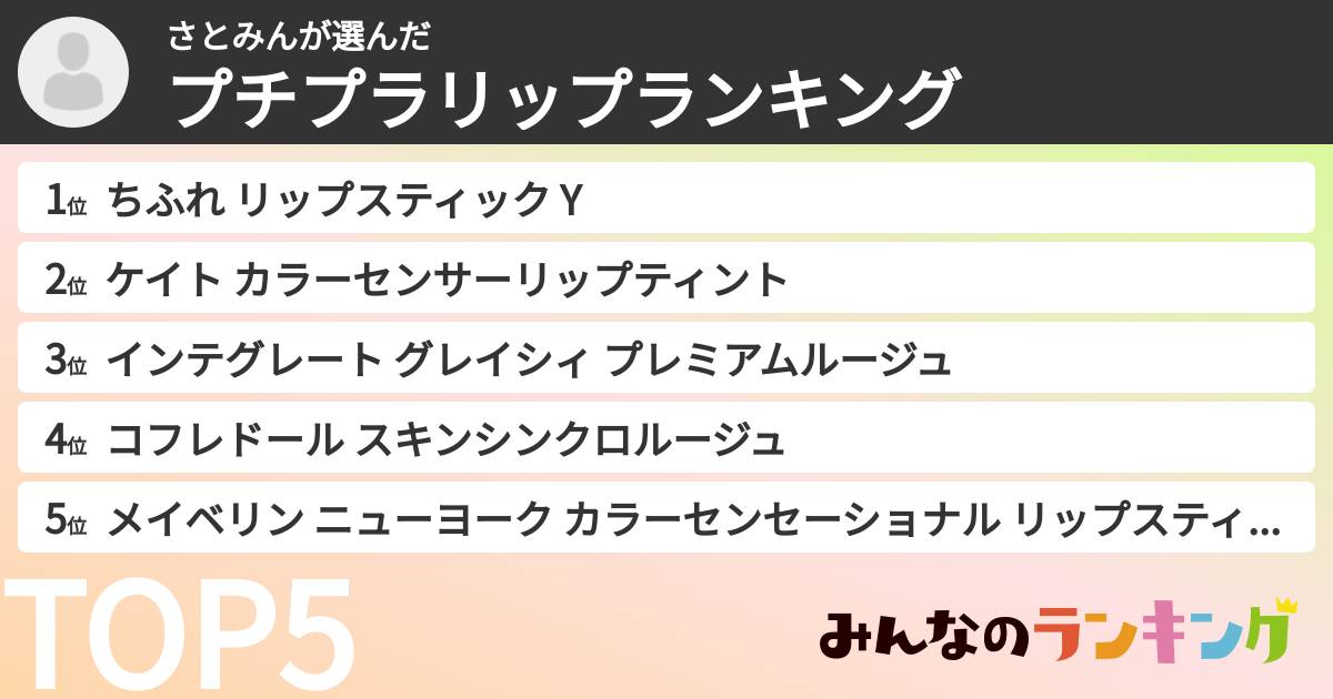 さとみんさんの「プチプラリップランキング」