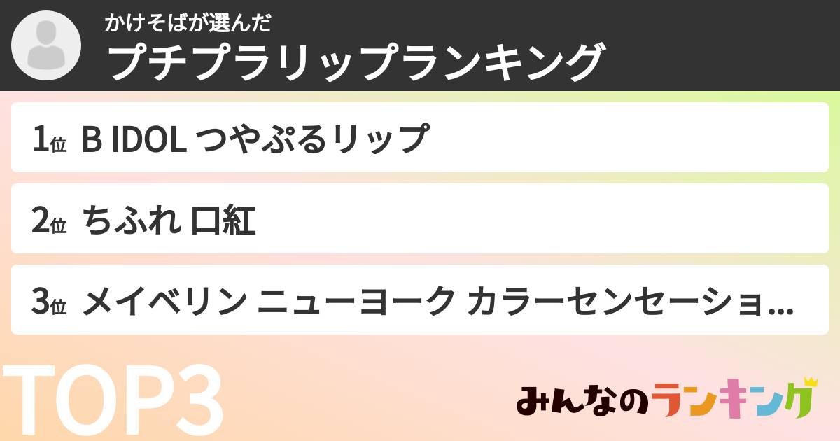 かけそばさんの「プチプラリップランキング」