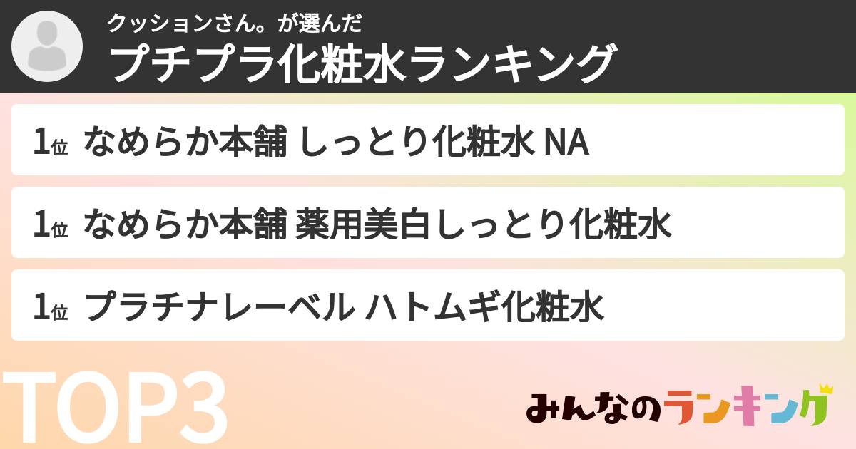 クッションさん。さんの「プチプラ化粧水ランキング」