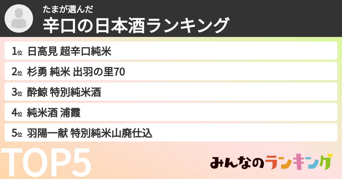 たまさんの「辛口の日本酒ランキング」