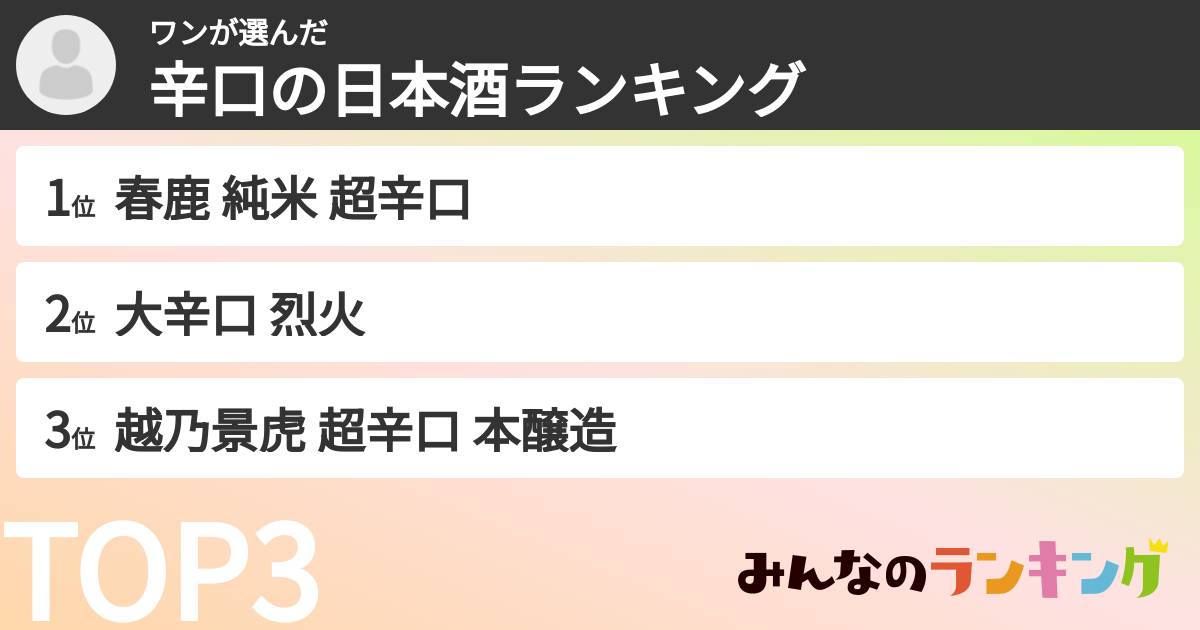 ワンさんの「辛口の日本酒ランキング」