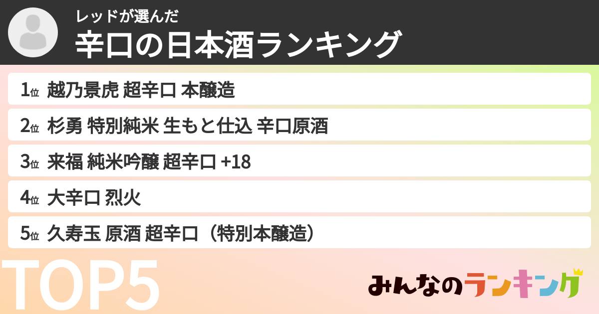 レッドさんの「辛口の日本酒ランキング」