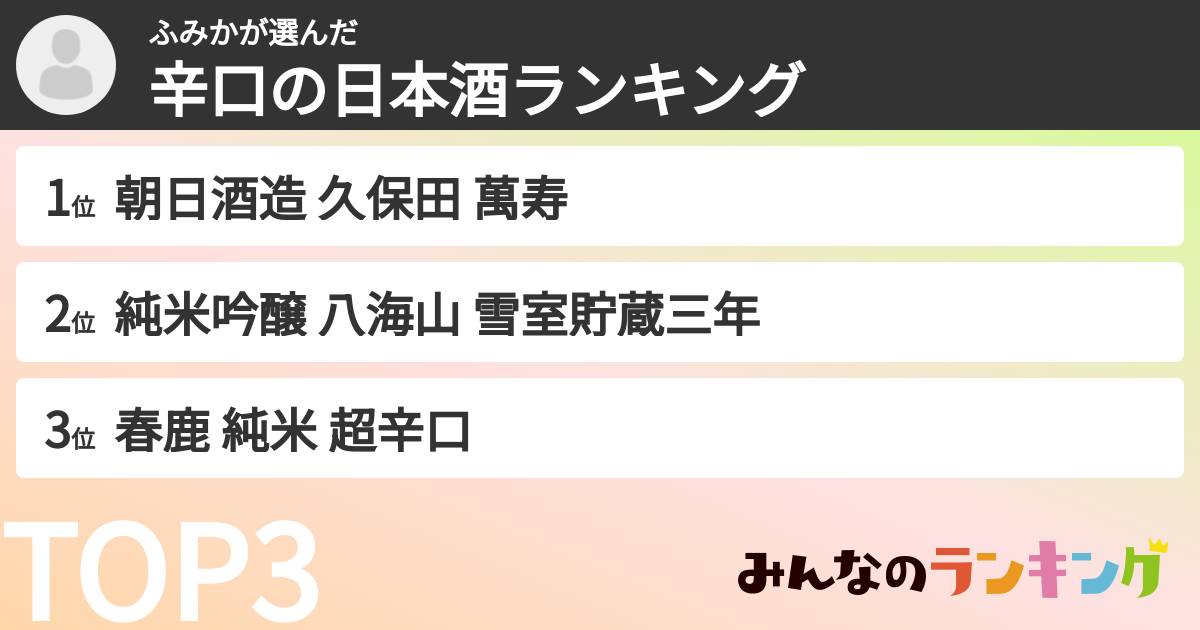 ふみかさんの「辛口の日本酒ランキング」