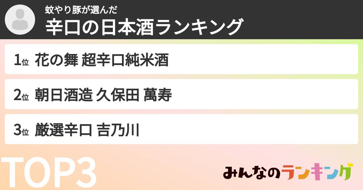 蚊やり豚さんの「辛口の日本酒ランキング」
