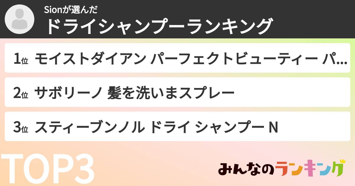 Sionさんの「ドライシャンプーランキング」