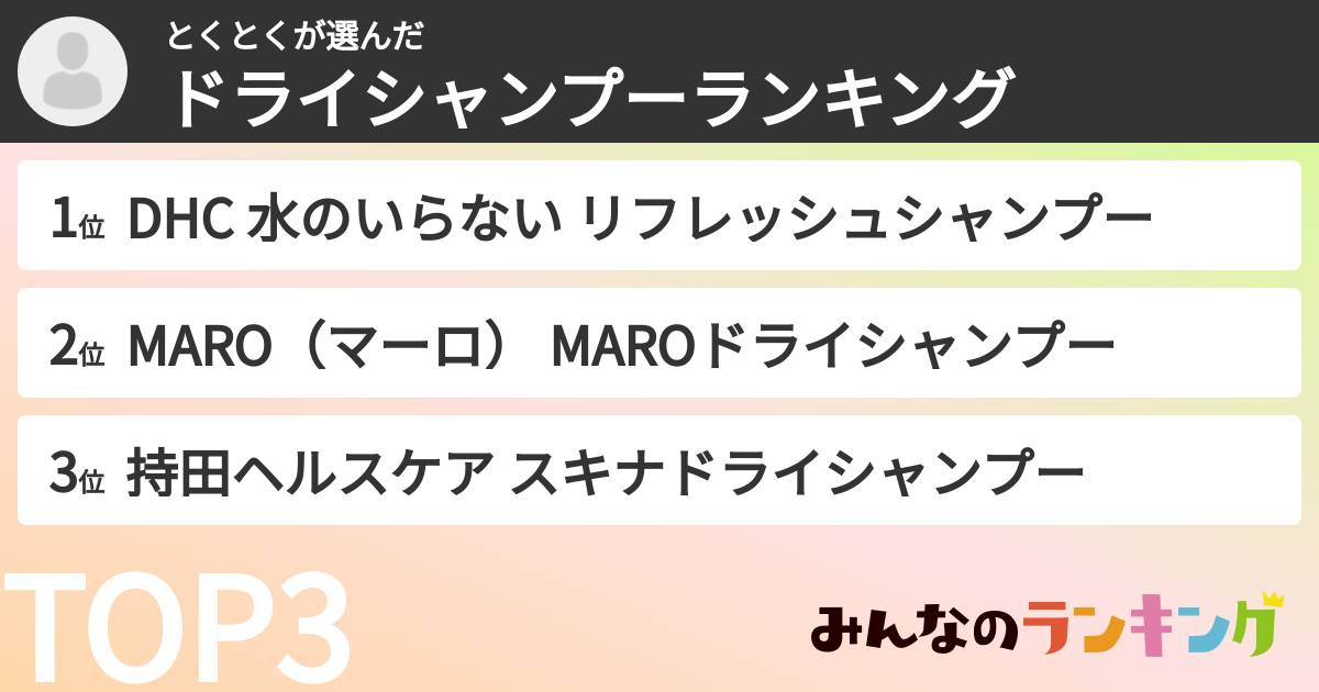 とくとくさんの「ドライシャンプーランキング」