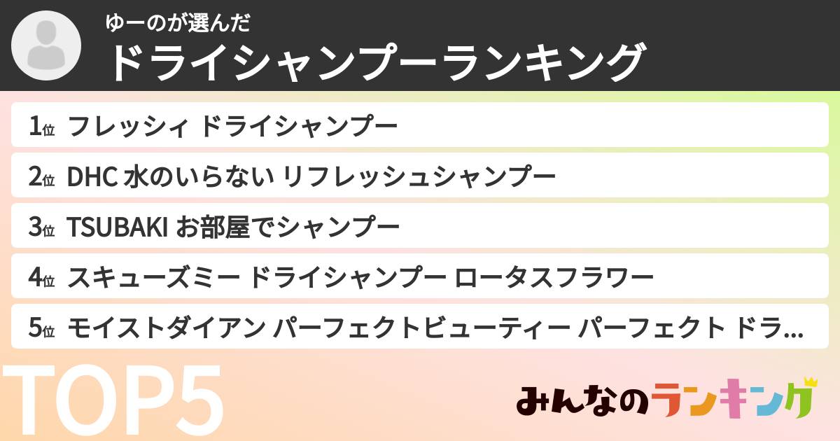 ゆーのさんの「ドライシャンプーランキング」