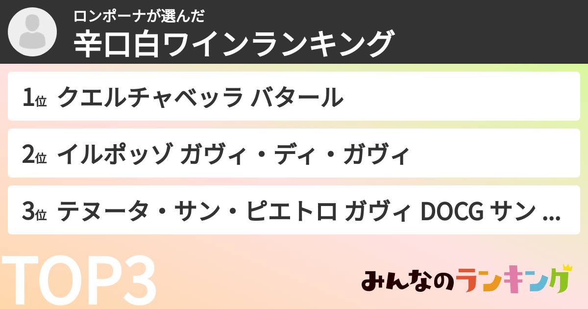 ロンポーナさんの「辛口白ワインランキング」
