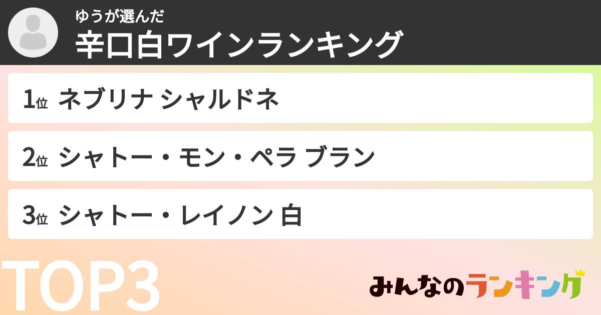 ゆうさんの「辛口白ワインランキング」
