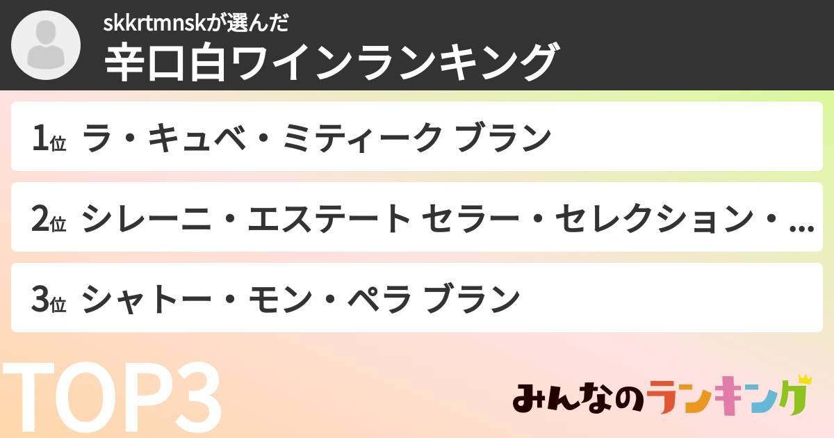 skkrtmnskさんの「辛口白ワインランキング」