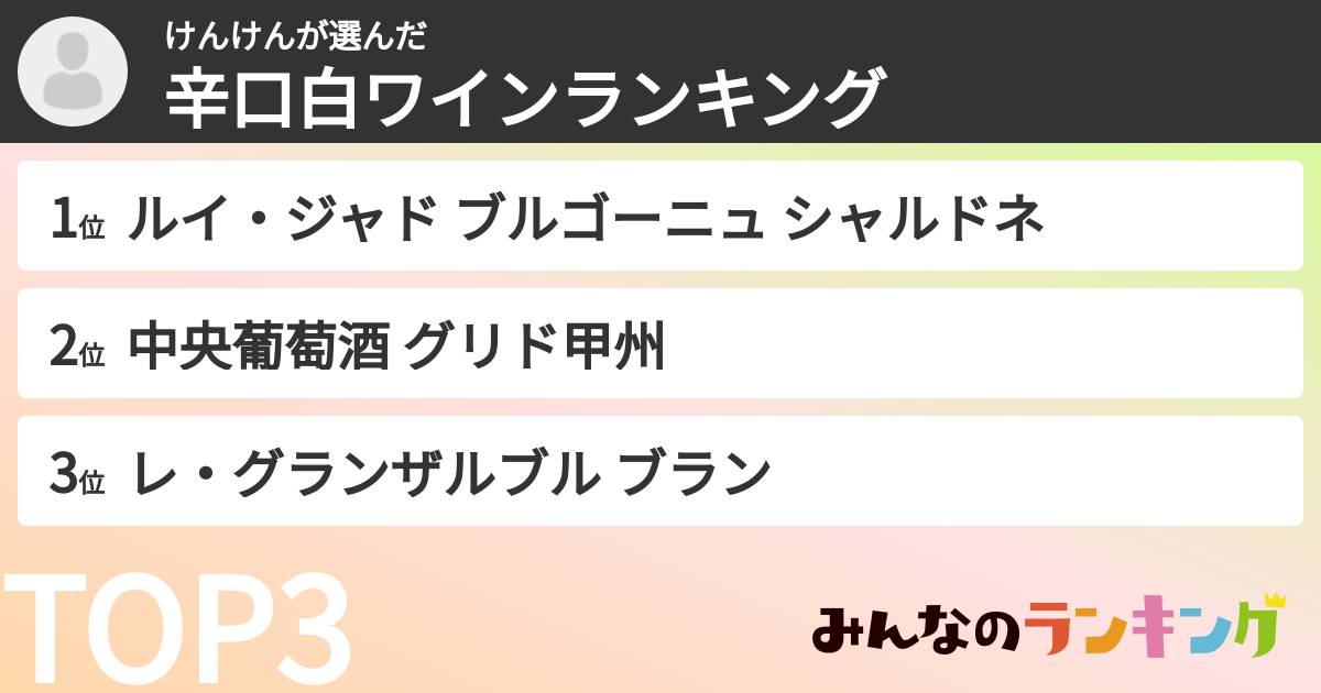 けんけんさんの「辛口白ワインランキング」