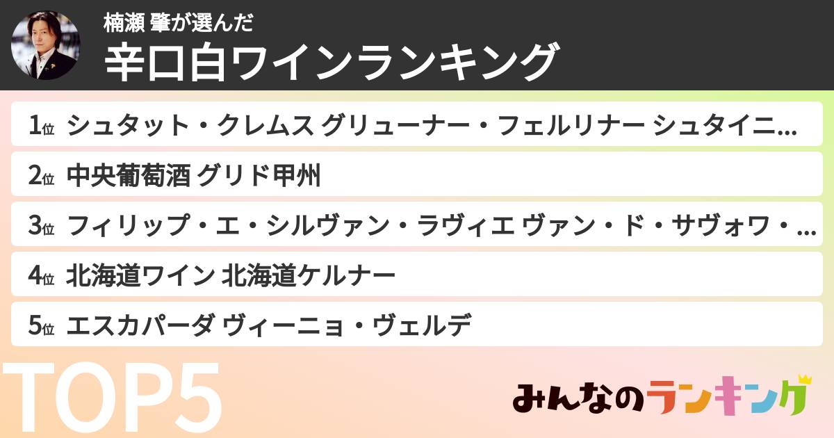 楠瀬 肇さんの「辛口白ワインランキング」