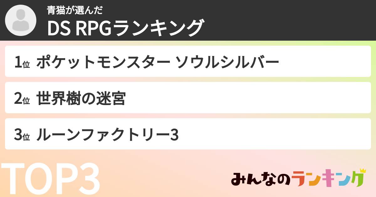 青猫さんの「DS RPGランキング」