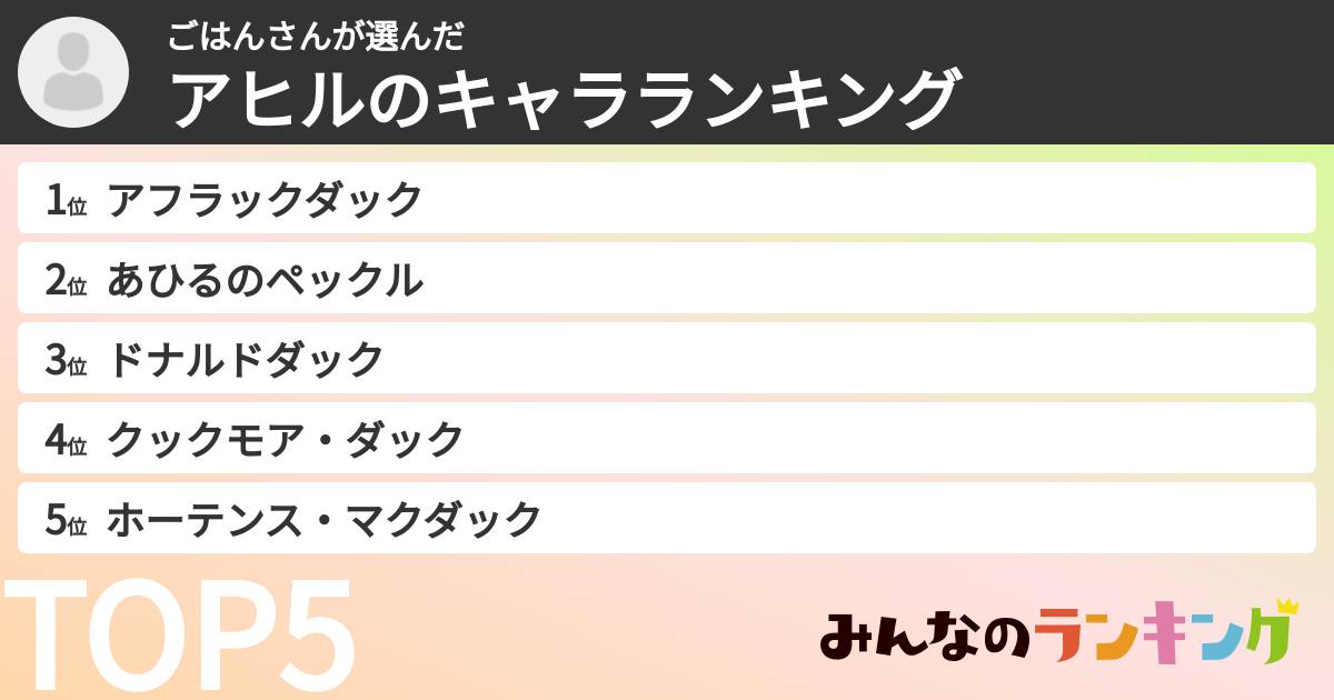 ごはんさんさんの「アヒルのキャラランキング」