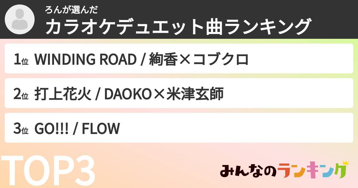 ろんさんの「カラオケデュエット曲ランキング」