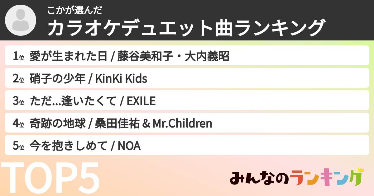 こかさんの「カラオケデュエット曲ランキング」