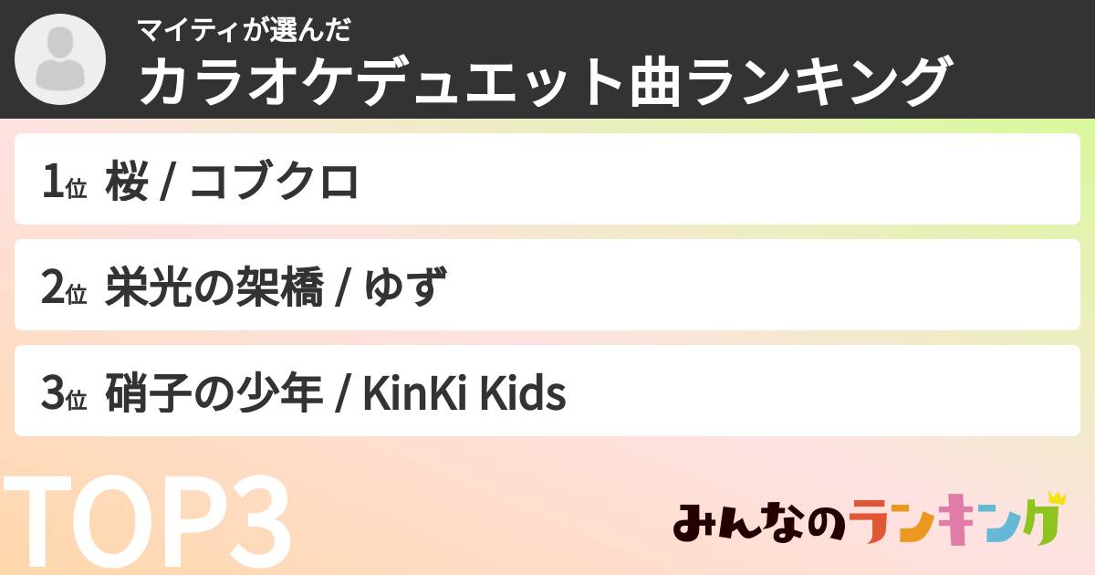 マイティさんの「カラオケデュエット曲ランキング」