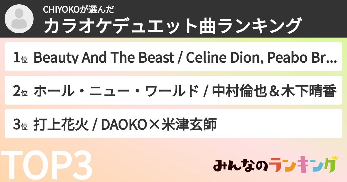 CHIYOKOさんの「カラオケデュエット曲ランキング」