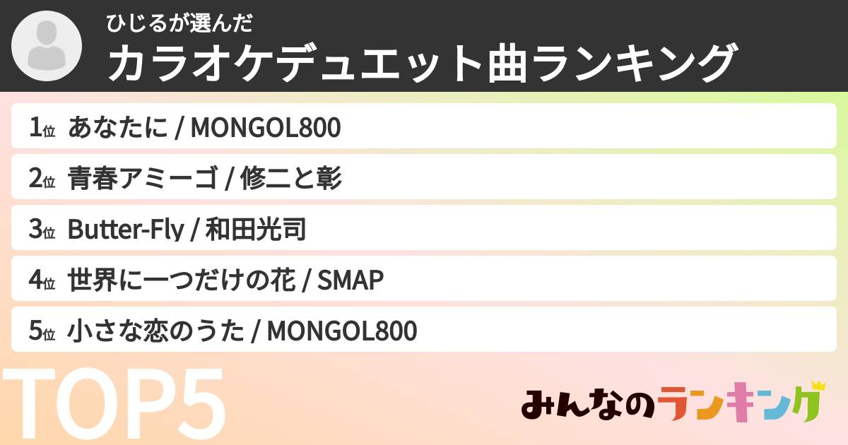 ひじるさんの「カラオケデュエット曲ランキング」