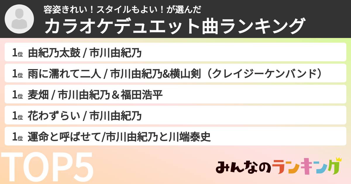 容姿きれい！スタイルもよい！さんの「カラオケデュエット曲ランキング」