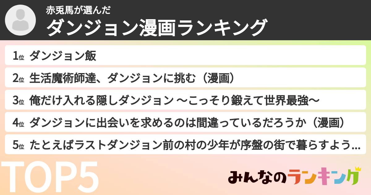 赤兎馬さんの「ダンジョン漫画ランキング」