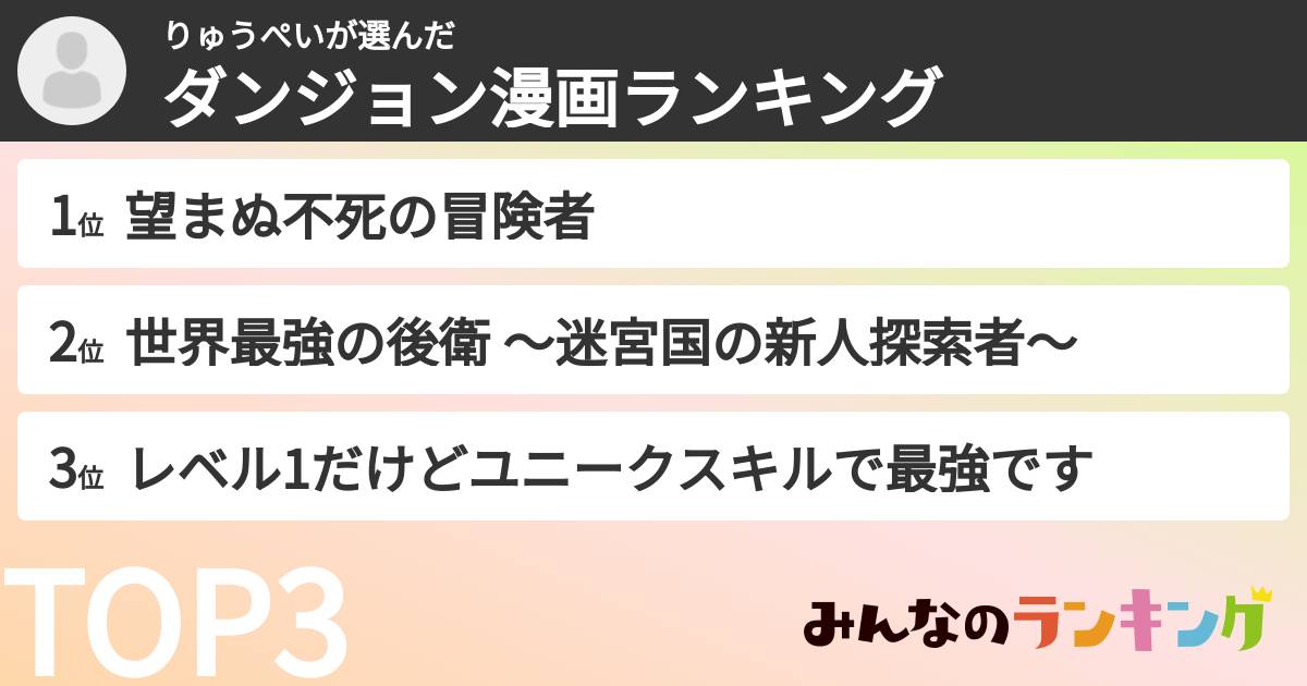 りゅうぺいさんの「ダンジョン漫画ランキング」