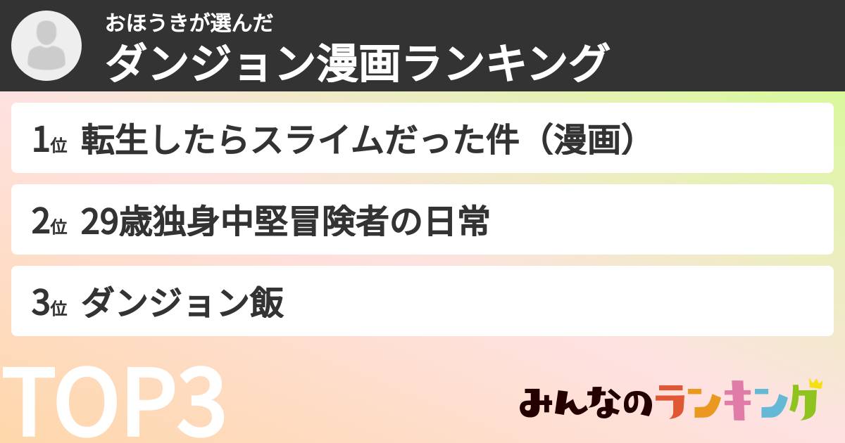おほうきさんの「ダンジョン漫画ランキング」
