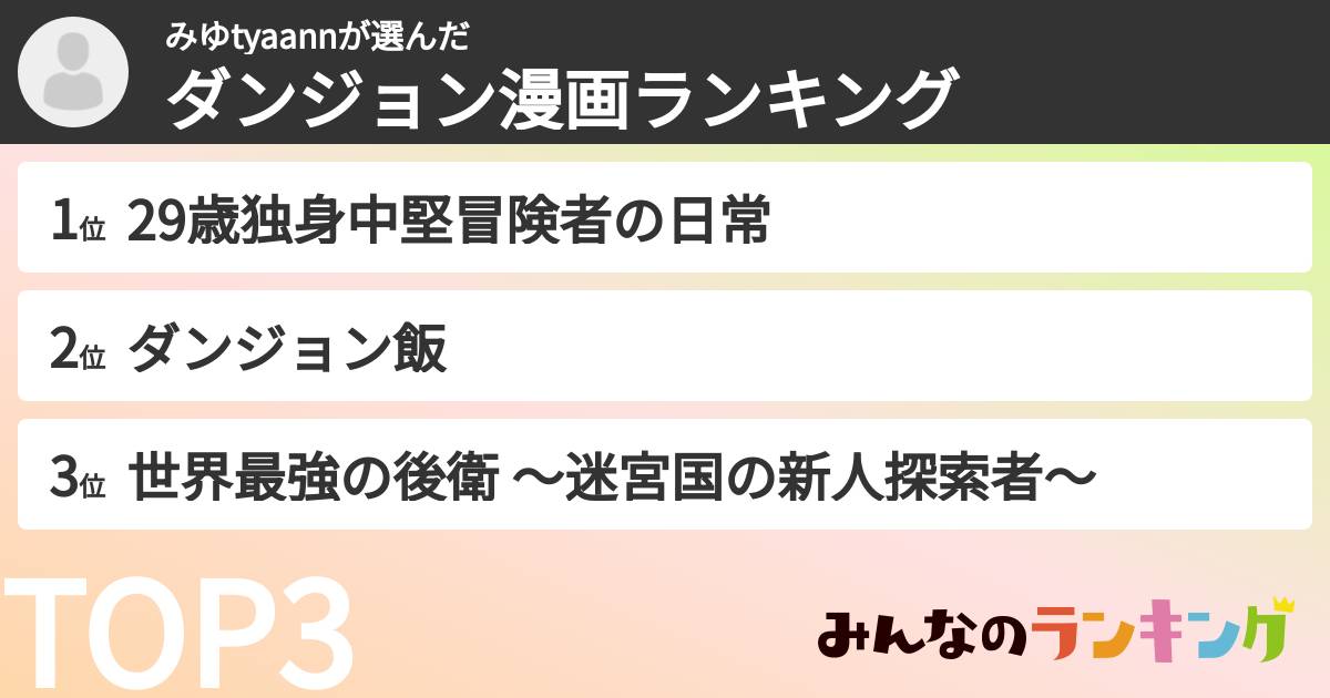 みゆtyaannさんの「ダンジョン漫画ランキング」