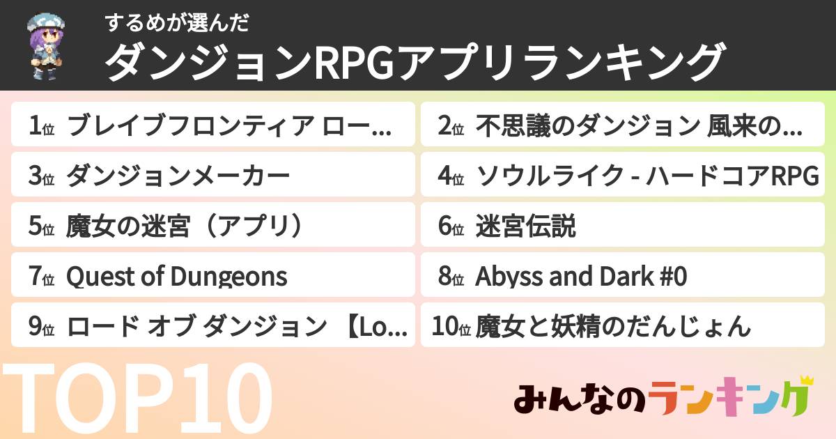 するめさんの「ダンジョンRPGアプリランキング」