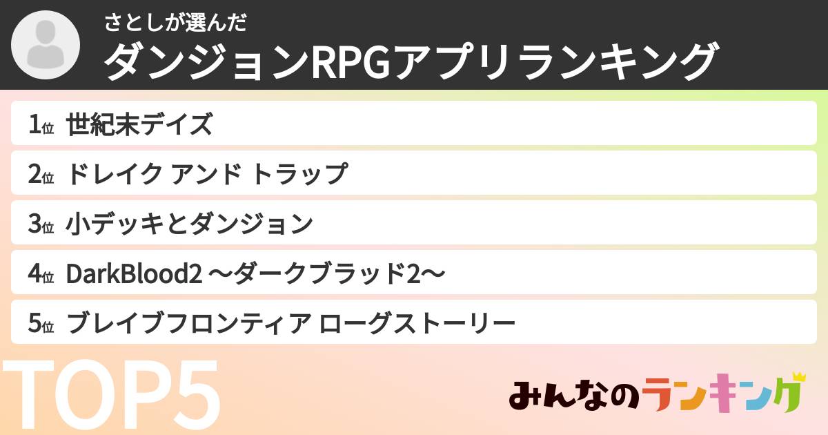 さとしさんの「ダンジョンRPGアプリランキング」