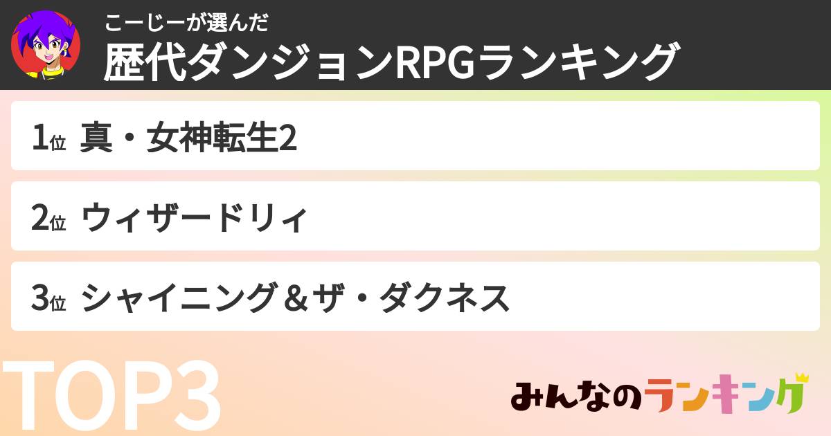 こーじーさんの「歴代ダンジョンRPGランキング」
