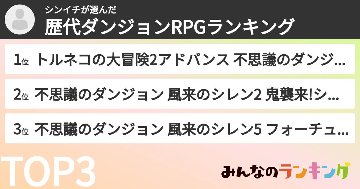 シンイチさんの「歴代ダンジョンRPGランキング」