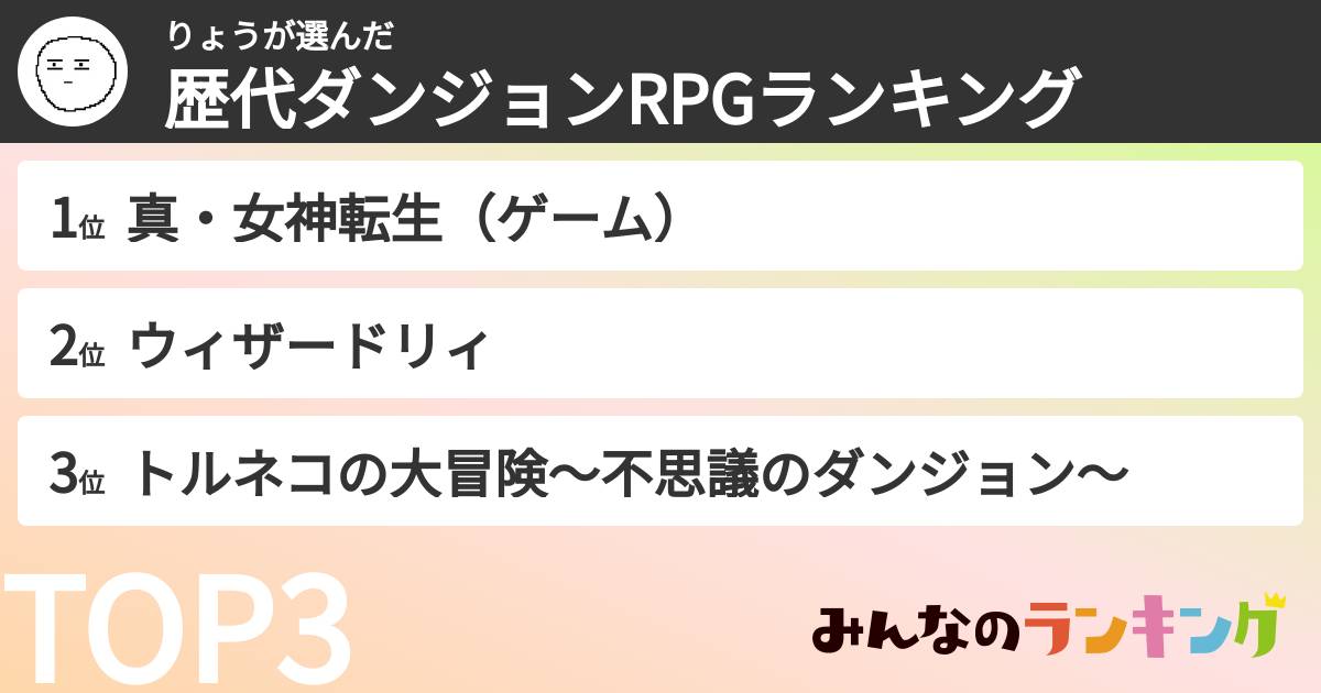 りょうさんの「歴代ダンジョンRPGランキング」