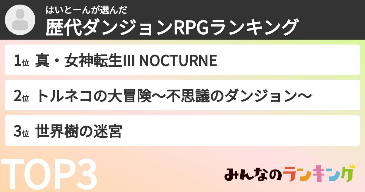はいとーんさんの「歴代ダンジョンRPGランキング」