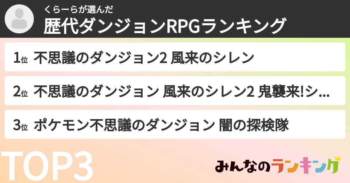 くらーらさんの「歴代ダンジョンRPGランキング」